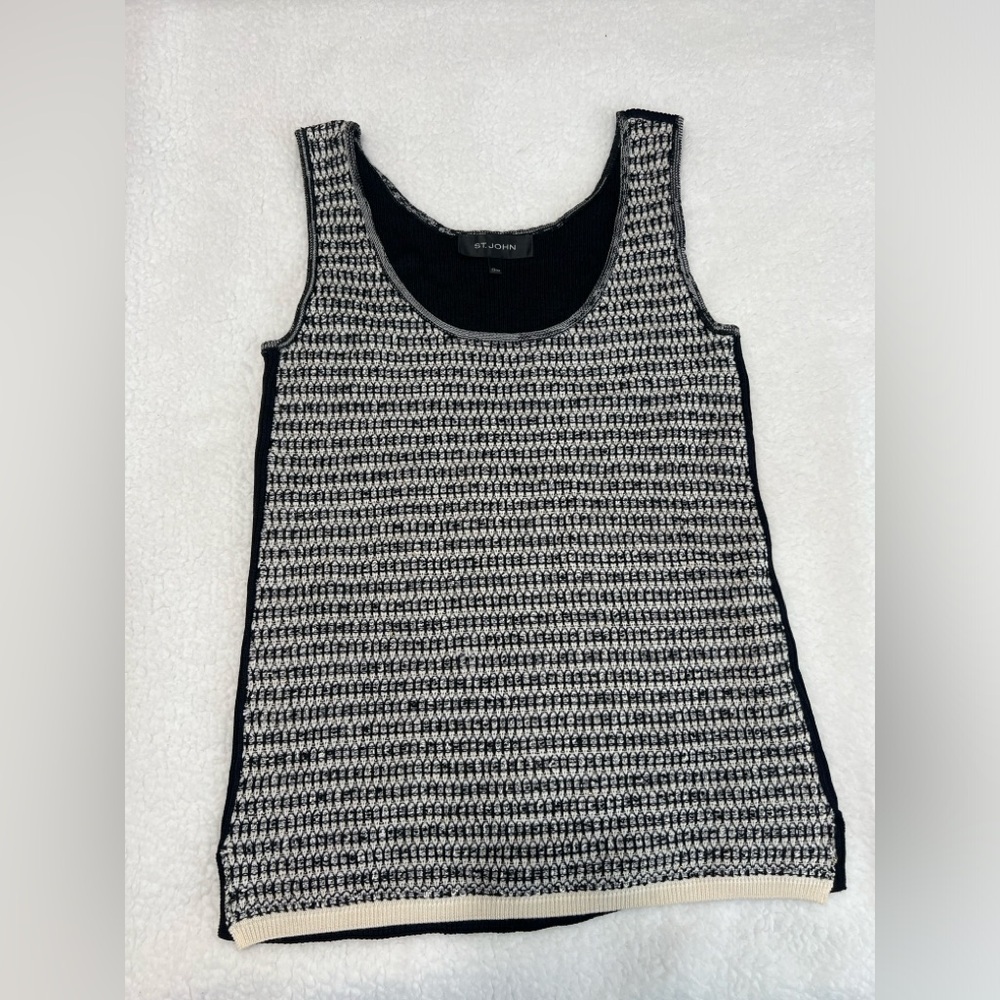 St. John Reversible Textured Knit Tank Top Navy Cream Sample Piece  (S Approx)